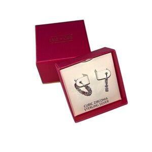 Lake + Gray Cubic Zerconia Sterling Silver Huggies Hoop Earrings